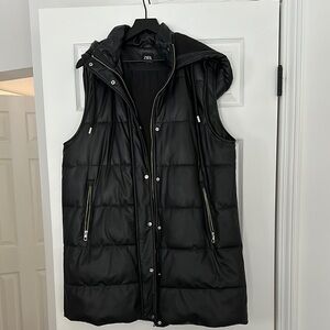 Zara Black Puffer Vest with Hood